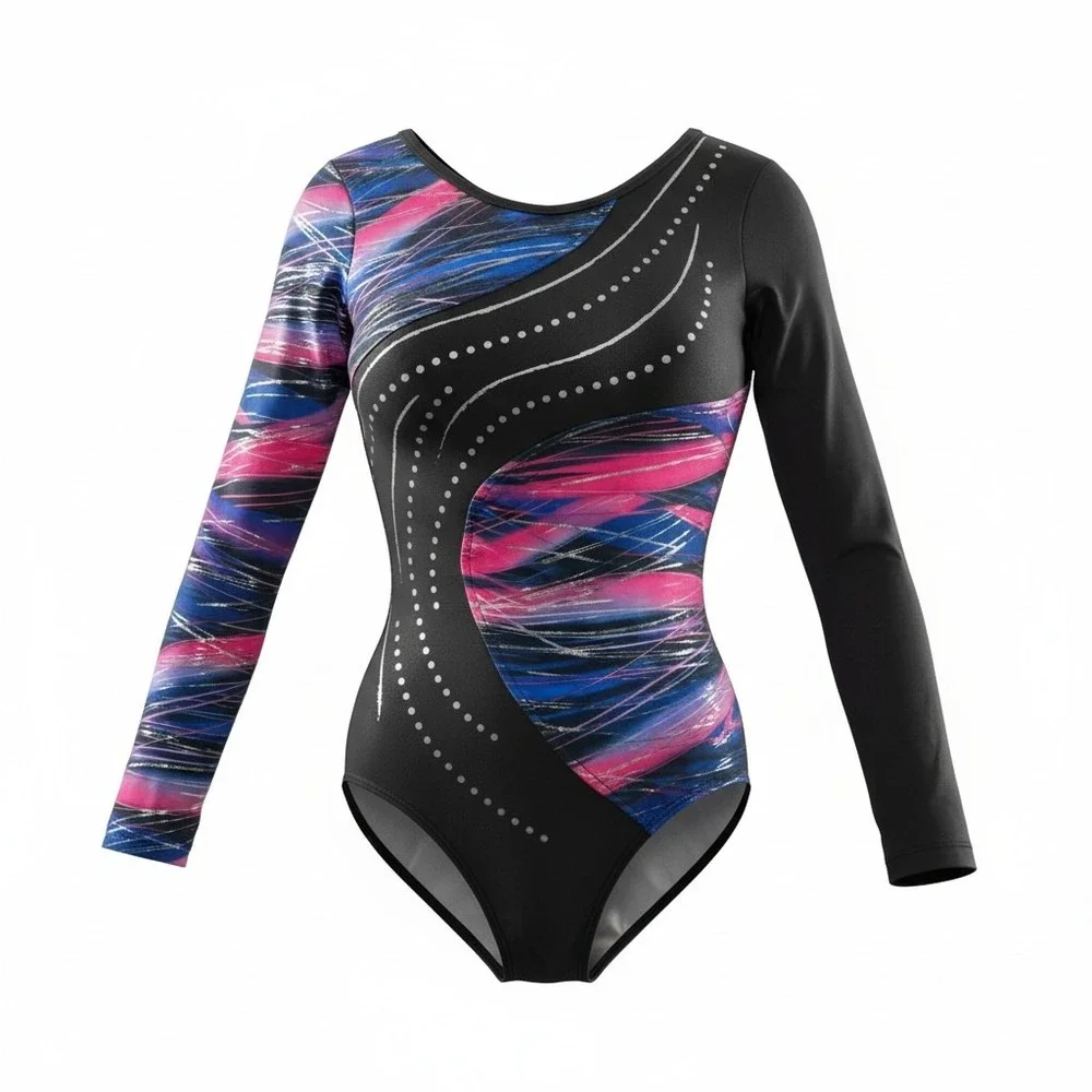 Future Star Capezio Girls Gymnastics Leotard Pink Blue Silver FS6702C Medium‎
